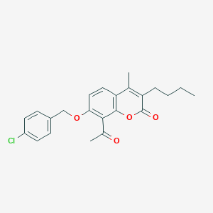 molecular formula C23H23ClO4 B293338 8-acetyl-3-butyl-7-[(4-chlorobenzyl)oxy]-4-methyl-2H-chromen-2-one 