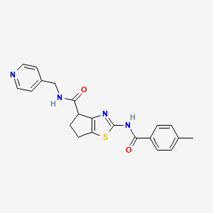 molecular formula C21H20N4O2S B2933388 2-(4-methylbenzamido)-N-(pyridin-4-ylmethyl)-5,6-dihydro-4H-cyclopenta[d]thiazole-4-carboxamide CAS No. 942005-16-5