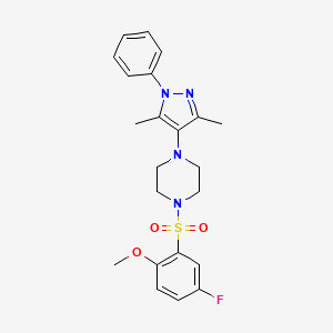 molecular formula C22H25FN4O3S B2933389 1-(3,5-dimethyl-1-phenyl-1H-pyrazol-4-yl)-4-((5-fluoro-2-methoxyphenyl)sulfonyl)piperazine CAS No. 1251576-70-1