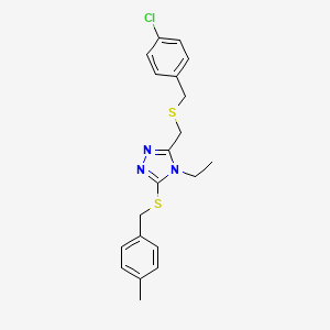 molecular formula C20H22ClN3S2 B2933399 3-[(4-Chlorophenyl)methylsulfanylmethyl]-4-ethyl-5-[(4-methylphenyl)methylsulfanyl]-1,2,4-triazole CAS No. 344269-15-4