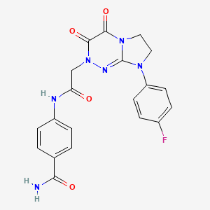 molecular formula C20H17FN6O4 B2933401 4-(2-(8-(4-氟苯基)-3,4-二氧代-3,4,7,8-四氢咪唑并[2,1-c][1,2,4]三嗪-2(6H)-基)乙酰氨基)苯甲酰胺 CAS No. 941917-69-7