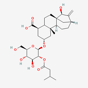molecular formula C30H46O10 B2933403 (1R,5R,7R,9R,10S,13R,15S)-7-[(2R,3R,4S,5S,6R)-4,5-Dihydroxy-6-(hydroxymethyl)-3-(3-methylbutanoyloxy)oxan-2-yl]oxy-15-hydroxy-9-methyl-14-methylidenetetracyclo[11.2.1.01,10.04,9]hexadecane-5-carboxylic acid CAS No. 68711-84-2