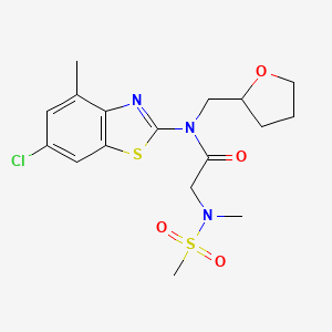 molecular formula C17H22ClN3O4S2 B2933415 N-(6-氯-4-甲基苯并[d]噻唑-2-基)-2-(N-甲基甲基磺酰胺)-N-((四氢呋喃-2-基)甲基)乙酰胺 CAS No. 1171242-55-9