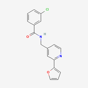 molecular formula C17H13ClN2O2 B2933416 3-chloro-N-((2-(furan-2-yl)pyridin-4-yl)methyl)benzamide CAS No. 2034439-38-6