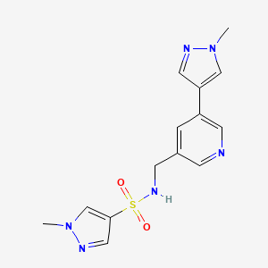 molecular formula C14H16N6O2S B2933418 1-methyl-N-((5-(1-methyl-1H-pyrazol-4-yl)pyridin-3-yl)methyl)-1H-pyrazole-4-sulfonamide CAS No. 2034308-21-7