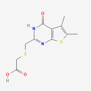 molecular formula C11H12N2O3S2 B2933419 2-(((5,6-Dimethyl-4-oxo-3,4-dihydrothieno[2,3-d]pyrimidin-2-yl)methyl)thio)acetic acid CAS No. 1096952-23-6