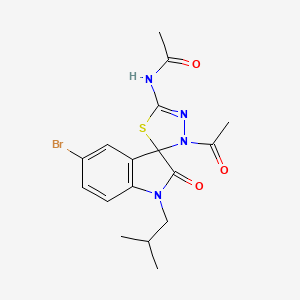 molecular formula C17H19BrN4O3S B2933421 N-[3-acetyl-10-bromo-6-(2-methylpropyl)-7-oxospiro[1,3,4-thiadiazoline-2,3'-in doline]-5-yl]acetamide CAS No. 902248-53-7