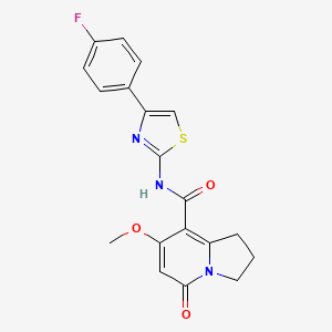 molecular formula C19H16FN3O3S B2933433 N-(4-(4-fluorophenyl)thiazol-2-yl)-7-methoxy-5-oxo-1,2,3,5-tetrahydroindolizine-8-carboxamide CAS No. 2034333-69-0