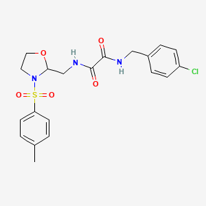 molecular formula C20H22ClN3O5S B2933442 N1-(4-氯苄基)-N2-((3-甲苯磺酰氧代恶唑烷-2-基)甲基)草酰胺 CAS No. 874805-86-4
