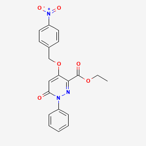 molecular formula C20H17N3O6 B2933457 Ethyl 4-((4-nitrobenzyl)oxy)-6-oxo-1-phenyl-1,6-dihydropyridazine-3-carboxylate CAS No. 899943-79-4