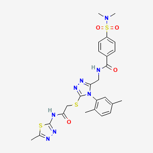 molecular formula C25H28N8O4S3 B2933467 N-[[4-(2,5-二甲基苯基)-5-[2-[(5-甲基-1,3,4-噻二唑-2-基)氨基]-2-氧代乙基]硫代-1,2,4-三唑-3-基]甲基]-4-(二甲基氨磺酰)苯甲酰胺 CAS No. 309968-29-4