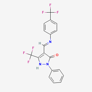 B2933504 2-phenyl-5-(trifluoromethyl)-4-{[4-(trifluoromethyl)anilino]methylene}-2,4-dihydro-3H-pyrazol-3-one CAS No. 477851-33-5