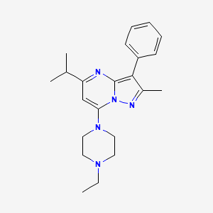 molecular formula C22H29N5 B2933511 7-(4-乙基哌嗪-1-基)-5-异丙基-2-甲基-3-苯基吡唑并[1,5-a]嘧啶 CAS No. 900264-51-9