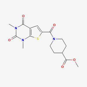 molecular formula C16H19N3O5S B2933517 1-(1,3-二甲基-2,4-二氧代-1,2,3,4-四氢噻吩并[2,3-d]嘧啶-6-羰基)哌啶-4-甲酸甲酯 CAS No. 946257-80-3