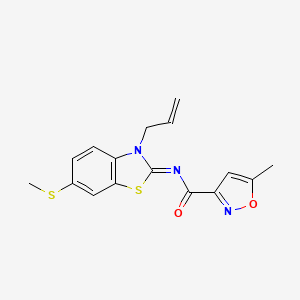 molecular formula C16H15N3O2S2 B2933520 (E)-N-(3-烯丙基-6-(甲硫基)苯并[d]噻唑-2(3H)-亚甲基)-5-甲基异恶唑-3-甲酰胺 CAS No. 955633-30-4