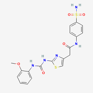 molecular formula C19H19N5O5S2 B2933521 2-(2-(3-(2-甲氧基苯基)脲基)噻唑-4-基)-N-(4-磺酰胺基苯基)乙酰胺 CAS No. 921470-10-2
