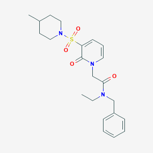 molecular formula C22H29N3O4S B2933522 N-benzyl-N-ethyl-2-(3-((4-methylpiperidin-1-yl)sulfonyl)-2-oxopyridin-1(2H)-yl)acetamide CAS No. 1251547-46-2