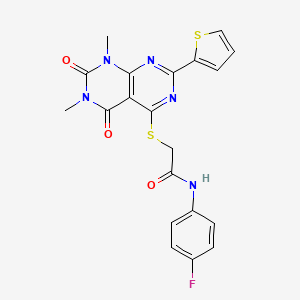 2-((6,8-dimethyl-5,7-dioxo-2-(thiophen-2-yl)-5,6,7,8-tetrahydropyrimido[4,5-d]pyrimidin-4-yl)thio)-N-(4-fluorophenyl)acetamide