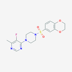 molecular formula C17H19FN4O4S B2933587 4-[4-(2,3-Dihydro-1,4-benzodioxin-6-ylsulfonyl)piperazin-1-yl]-5-fluoro-6-methylpyrimidine CAS No. 2380169-60-6