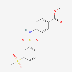 molecular formula C15H15NO6S2 B2933594 Methyl 4-({[3-(methylsulfonyl)phenyl]sulfonyl}amino)benzoate CAS No. 897831-04-8