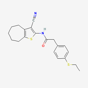 molecular formula C20H22N2OS2 B2933603 N-(3-氰基-5,6,7,8-四氢-4H-环庚并[b]噻吩-2-基)-2-(4-(乙硫基)苯基)乙酰胺 CAS No. 941971-37-5