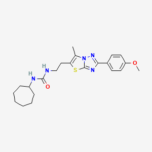 molecular formula C22H29N5O2S B2933604 1-环庚基-3-(2-(2-(4-甲氧基苯基)-6-甲基噻唑并[3,2-b][1,2,4]三唑-5-基)乙基)脲 CAS No. 1396862-25-1