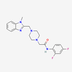 molecular formula C21H23F2N5O B2933606 N-(2,4-二氟苯基)-2-(4-((1-甲基-1H-苯并[d]咪唑-2-基)甲基)哌嗪-1-基)乙酰胺 CAS No. 1170544-28-1