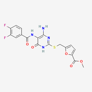 molecular formula C18H14F2N4O5S B2933620 Methyl 5-(((4-amino-5-(3,4-difluorobenzamido)-6-oxo-1,6-dihydropyrimidin-2-yl)thio)methyl)furan-2-carboxylate CAS No. 888429-99-0