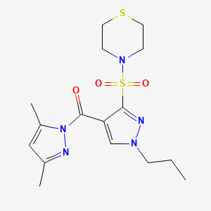 molecular formula C16H23N5O3S2 B2933631 (3,5-dimethyl-1H-pyrazol-1-yl)[1-propyl-3-(thiomorpholin-4-ylsulfonyl)-1H-pyrazol-4-yl]methanone CAS No. 1260632-99-2