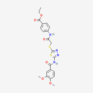molecular formula C22H22N4O6S2 B2933641 4-(2-((5-(3,4-二甲氧基苯甲酰胺)-1,3,4-噻二唑-2-基)硫)乙酰氨基)苯甲酸乙酯 CAS No. 392293-34-4