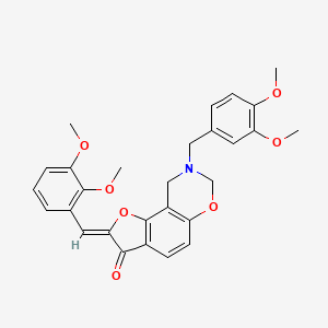 molecular formula C28H27NO7 B2933650 (Z)-8-(3,4-dimethoxybenzyl)-2-(2,3-dimethoxybenzylidene)-8,9-dihydro-2H-benzofuro[7,6-e][1,3]oxazin-3(7H)-one CAS No. 951973-72-1