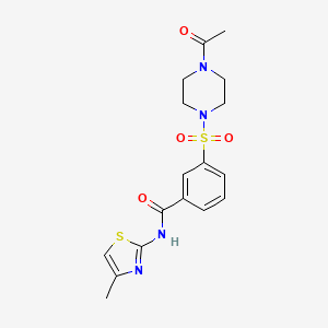 molecular formula C17H20N4O4S2 B2933653 3-((4-acetylpiperazin-1-yl)sulfonyl)-N-(4-methylthiazol-2-yl)benzamide CAS No. 941501-95-7