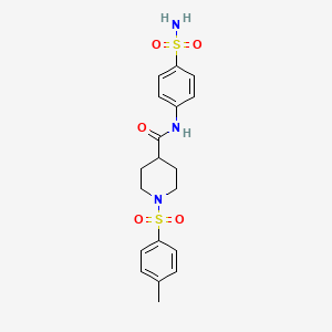 molecular formula C19H23N3O5S2 B2933671 1-(4-甲苯磺酰基)-N-(4-磺酰胺苯基)哌啶-4-甲酰胺 CAS No. 768293-67-0
