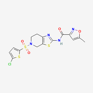 molecular formula C15H13ClN4O4S3 B2933673 N-(5-((5-chlorothiophen-2-yl)sulfonyl)-4,5,6,7-tetrahydrothiazolo[5,4-c]pyridin-2-yl)-5-methylisoxazole-3-carboxamide CAS No. 1396885-75-8