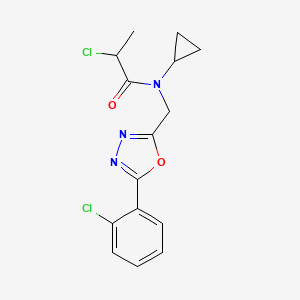 molecular formula C15H15Cl2N3O2 B2933674 2-Chloro-N-[[5-(2-chlorophenyl)-1,3,4-oxadiazol-2-yl]methyl]-N-cyclopropylpropanamide CAS No. 2411199-67-0