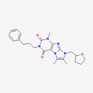 molecular formula C24H29N5O3 B2933676 4,7,8-Trimethyl-6-(oxolan-2-ylmethyl)-2-(3-phenylpropyl)purino[7,8-a]imidazole-1,3-dione CAS No. 876674-97-4