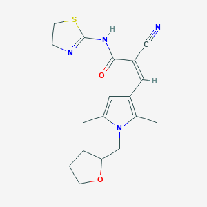 molecular formula C18H22N4O2S B2933697 (Z)-2-cyano-N-(4,5-dihydro-1,3-thiazol-2-yl)-3-[2,5-dimethyl-1-(oxolan-2-ylmethyl)pyrrol-3-yl]prop-2-enamide CAS No. 1356782-82-5