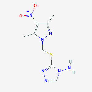 molecular formula C8H11N7O2S B2933708 3-{[(3,5-dimethyl-4-nitro-1H-pyrazol-1-yl)methyl]sulfanyl}-4H-1,2,4-triazol-4-amine CAS No. 956393-22-9
