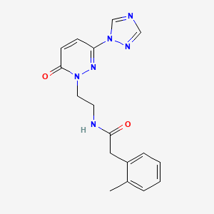 molecular formula C17H18N6O2 B2933712 N-(2-(6-oxo-3-(1H-1,2,4-triazol-1-yl)pyridazin-1(6H)-yl)ethyl)-2-(o-tolyl)acetamide CAS No. 1448131-31-4