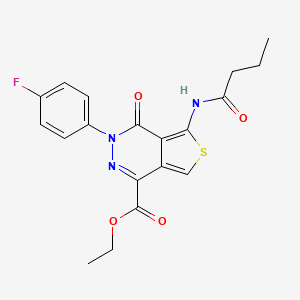 molecular formula C19H18FN3O4S B2933730 5-丁酰胺基-3-(4-氟苯基)-4-氧代-3,4-二氢噻吩并[3,4-d]嘧啶-1-羧酸乙酯 CAS No. 851948-82-8