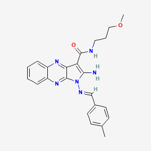 molecular formula C23H24N6O2 B2933740 (E)-2-amino-N-(3-methoxypropyl)-1-((4-methylbenzylidene)amino)-1H-pyrrolo[2,3-b]quinoxaline-3-carboxamide CAS No. 799839-33-1