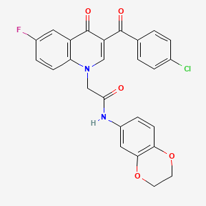 molecular formula C26H18ClFN2O5 B2933764 2-[3-(4-chlorobenzoyl)-6-fluoro-4-oxo-1,4-dihydroquinolin-1-yl]-N-(2,3-dihydro-1,4-benzodioxin-6-yl)acetamide CAS No. 866341-69-7