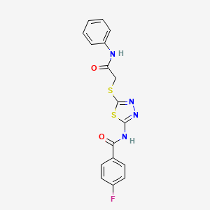 molecular formula C17H13FN4O2S2 B2933770 4-fluoro-N-(5-((2-oxo-2-(phenylamino)ethyl)thio)-1,3,4-thiadiazol-2-yl)benzamide CAS No. 392290-96-9