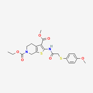 molecular formula C21H24N2O6S2 B2933789 6-ethyl 3-methyl 2-(2-((4-methoxyphenyl)thio)acetamido)-4,5-dihydrothieno[2,3-c]pyridine-3,6(7H)-dicarboxylate CAS No. 923078-23-3