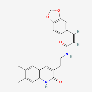 molecular formula C23H22N2O4 B2933799 (Z)-3-(苯并[d][1,3]二氧杂环-5-基)-N-(2-(6,7-二甲基-2-氧代-1,2-二氢喹啉-3-基)乙基)丙烯酰胺 CAS No. 851096-24-7