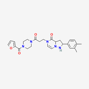 molecular formula C26H27N5O4 B2933805 2-(3,4-dimethylphenyl)-5-{3-[4-(furan-2-carbonyl)piperazin-1-yl]-3-oxopropyl}-4H,5H-pyrazolo[1,5-a]pyrazin-4-one CAS No. 1326826-12-3