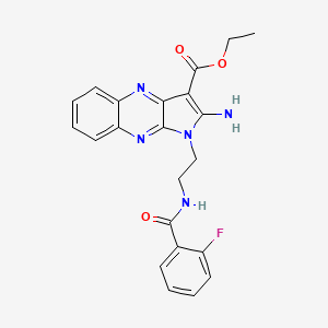 molecular formula C22H20FN5O3 B2933819 Ethyl 2-amino-1-[2-[(2-fluorobenzoyl)amino]ethyl]pyrrolo[3,2-b]quinoxaline-3-carboxylate CAS No. 378221-44-4