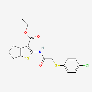 molecular formula C18H18ClNO3S2 B2933821 ethyl 2-(2-((4-chlorophenyl)thio)acetamido)-5,6-dihydro-4H-cyclopenta[b]thiophene-3-carboxylate CAS No. 403843-85-6