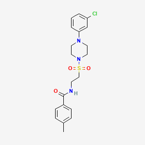 molecular formula C20H24ClN3O3S B2933837 N-[2-[4-(3-chlorophenyl)piperazin-1-yl]sulfonylethyl]-4-methylbenzamide CAS No. 897612-87-2