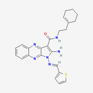 (E)-2-amino-N-(2-(cyclohex-1-en-1-yl)ethyl)-1-((thiophen-2-ylmethylene)amino)-1H-pyrrolo[2,3-b]quinoxaline-3-carboxamide